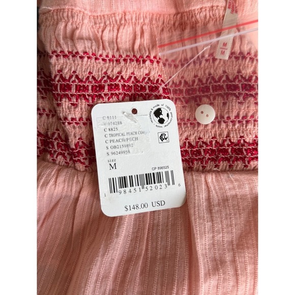 Free People Dylan Smocked Tunic Top NWT Size M Tropical Peach Combo Retail $148 - Picture 7 of 7